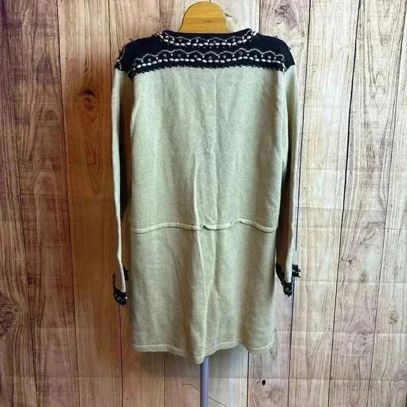 Storybook Knits Beaded Sweater Cardigan Black and Beige Size L - Picture 5 of 11